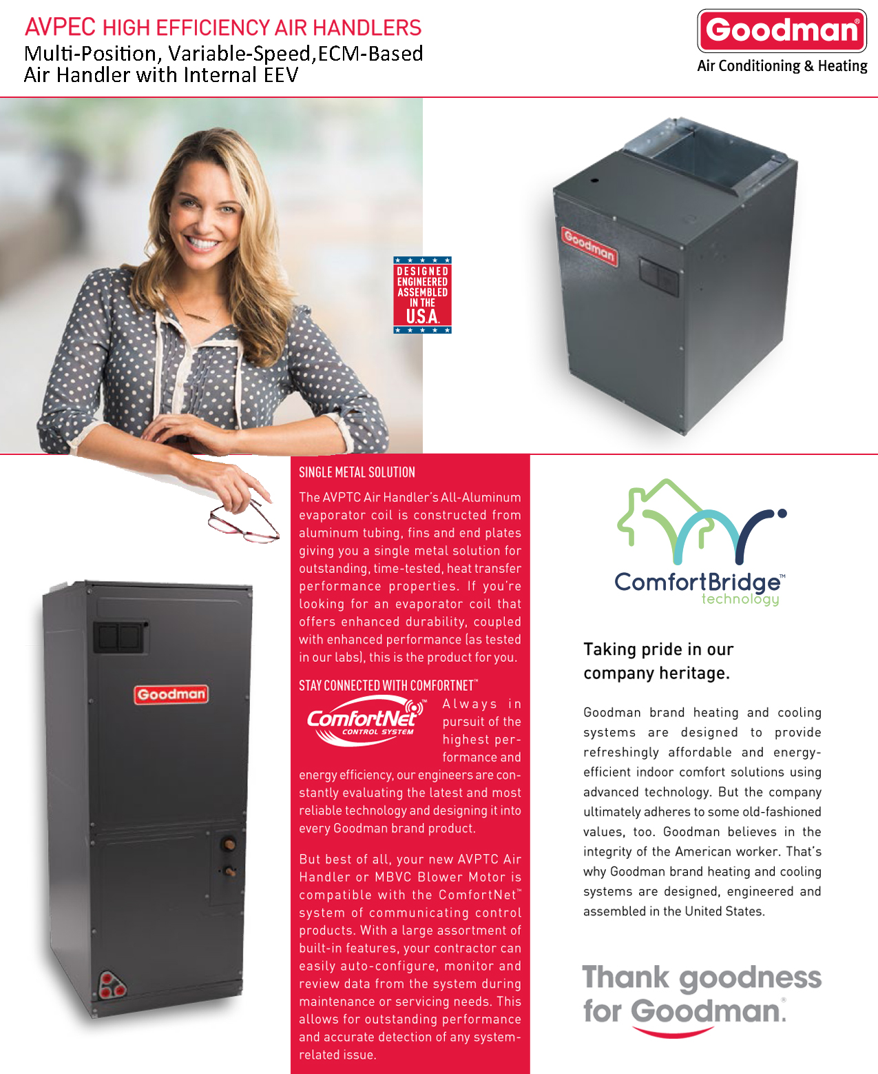 4 Ton Goodman Variable Speed Air Handler w/ Internal EEV, AVPEC59D14